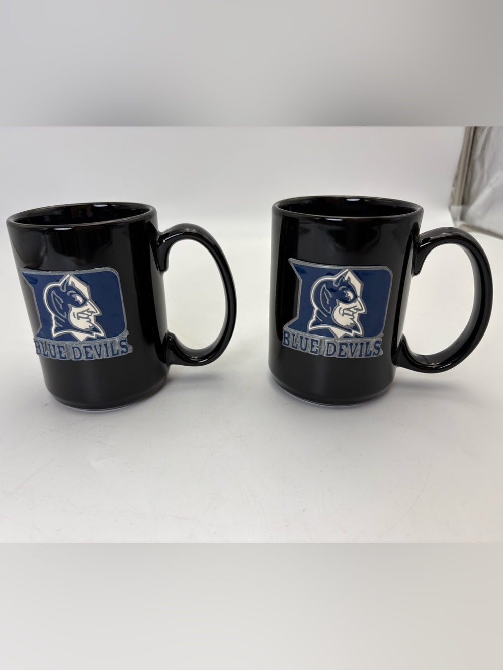 Pair of Duke Blue Devils Black Ceramic Coffee Mug - Raised Team Logo